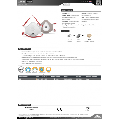 Active Gear AIR R3208 FFP3 stofmasker