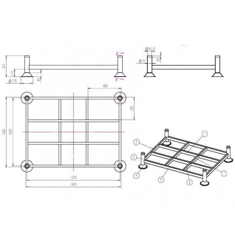 Stapelrek, stapelrack open rasterframe 1400x1030mm