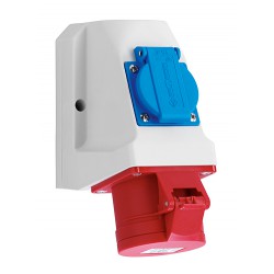 CEE combi wandcontactdoos 16A, 5-polig, 400V met Schuko-stopcontact