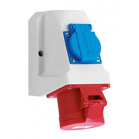 CEE combi wandcontactdoos 16A, 5-polig, 400V met Schuko-stopcontact