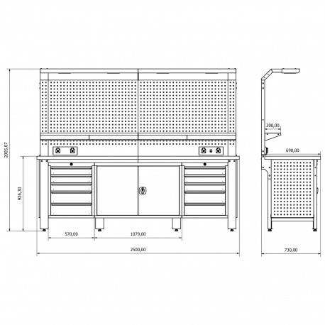 Industriele werkbank 250cm