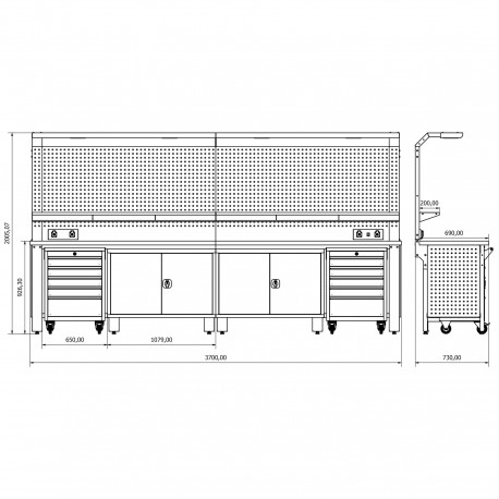 Industriele werkbank 356cm