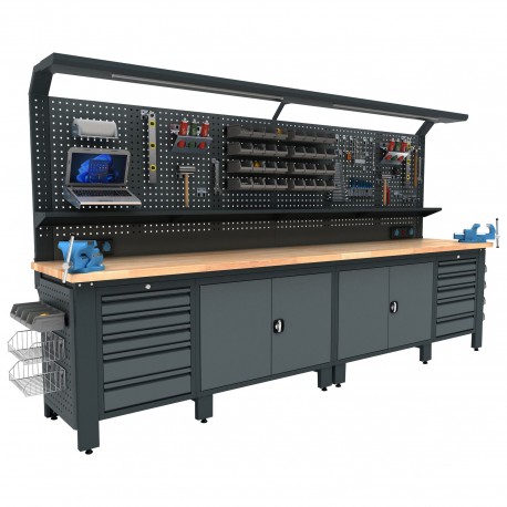 Industriele werkbank 356cm (vaste kasten)