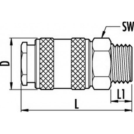 Snelkoppeling met 1/4" Buitendraad