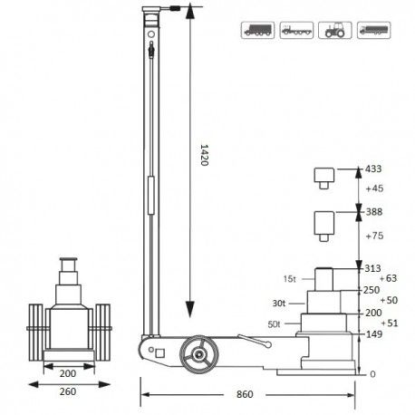 Luchtvloerkrik 50 Ton - 30 Ton - 15 Ton