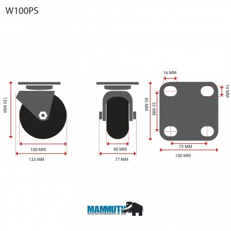 Zwenkwiel 100x38mm PU